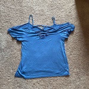 Blue cold shoulder top